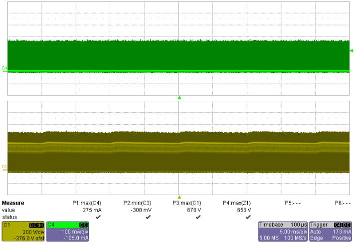 14-Nov-12 DER-351 3 W LED Driver Using LNK604DG 11.5 정상작동시드레인파형 Figure 30 90 VAC, 60 Hz. Upper: I DRAIN, 100 ma / div. Lower: V DRAIN, 100 V, 5 ms / div. Figure 31 90 VAC, 60 Hz.