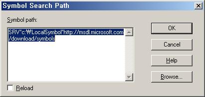 Windbg 에가장중요한것은 Symbol 을설정하여야한다. http://support.microsoft.com/default.aspx?scid=kb;ko;315263 File -> Symbol File Path 에서아래와같이지정해야한다.