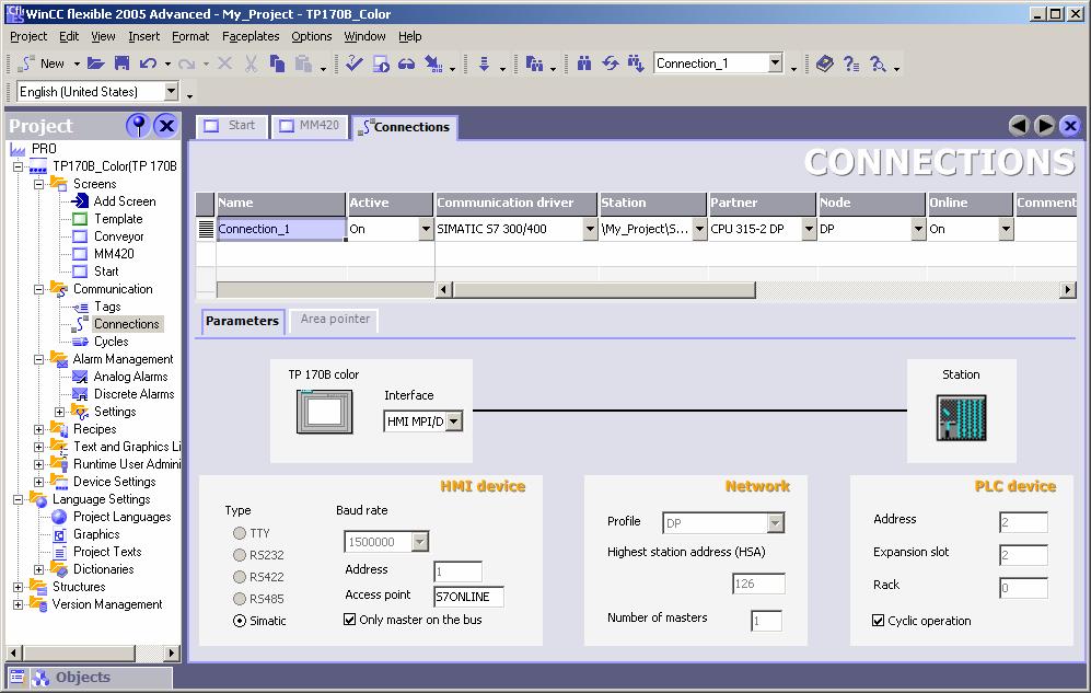 컨트롤러에연결정의 2xL File: PRO1_09E.16 연결생성 연결 ( 연결들 ) 의구성은조작패널의통신대상의추후프로세스제어단계에서런타임교환데이터를정의합니다 STEP7에서통합된 WinCC flexible 프로젝트에서대상들 ( 컨트롤러들 ) 과의연결은이곳에서만생성됩니다.