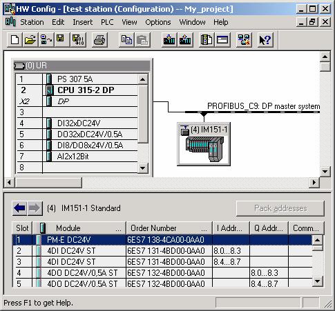 DP 슬레이브선택 DP 슬레이브는다음과같이구성합니다. 1. "Hardware Catalog" 에서콤팩트 DP 슬레이브 ( 예 : ET200B) 나혹은인터페이스모듈 (ET200S 용 IM 151-1) 을선택하십시오. 2. 심벌 ( 예 ; ET200S 의 IM151-1) 을드래그해서마스터시스템에놓으십시오.