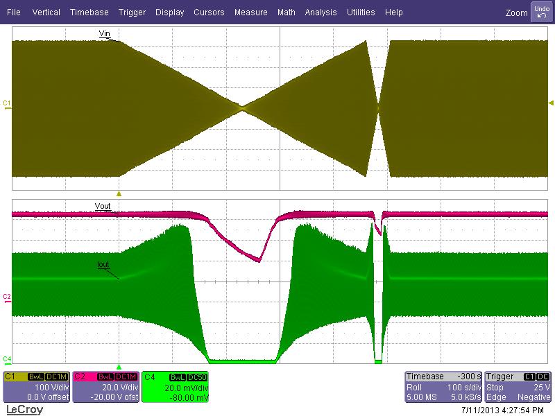 RDR-378 7 W Non-Isolated Buck Using LYT0006D 04-Oct-13 10.8 브라운아웃 / 브라운인 No failure of any component during brownout test of 1 V / sec and 10 V / sec AC cut-in and cut-off.