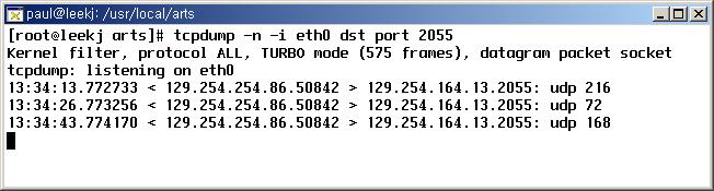 IPv6 포럼코리아기술문서 2001-006 router(ip 주소 : 129.254.254.86) 가 NetFlow datagram을포트 2055으로 cflowd가실행되는호스트 (IP 주소 : 129.254.164.13) 에게보내고있는지확인한다. 만약에그림 15과같이 NetFlow datagram이수신되지않는다면, 라우터설정에문제가있을수있으므로, 2.