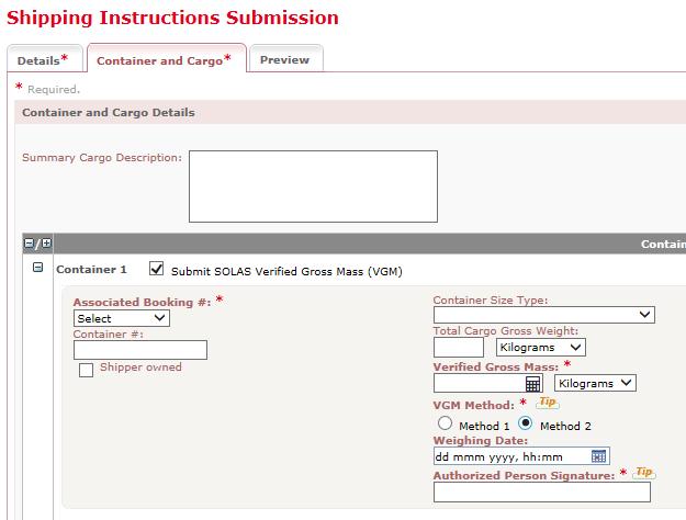 www.oocl.com/korea 9 SR 작성하기 (VGM 입력법 ) Shipping Instruction(SR) 을전송하면서동시에 VGM 정보를입력할수있습니다.