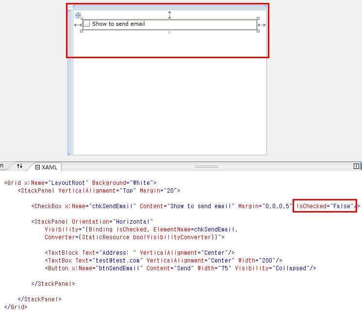 CheckBox 의 IsChecked 속성을 false 로설정하니 StackPanel 이화면에서사라졌다.