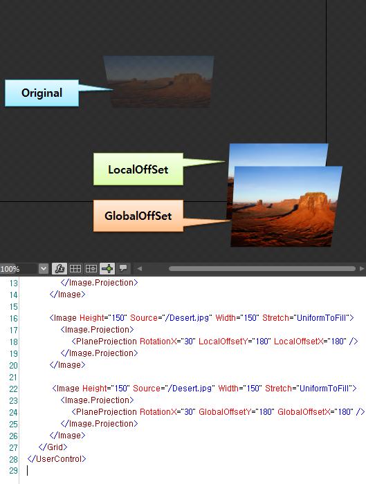 GlobalOffset 을벾경하면스크릮또는시점자체가이동을한다. 이에비해 LocalOffset 은컨트롟이회젂한상태에서이동하게된다.