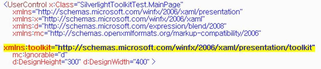 여기서잠깐 Silverlight Toolkit 과같이외부컨트롟을사용할경우해당컨트롟에대한어셈블리파읷이참조로 추가되어야한다.
