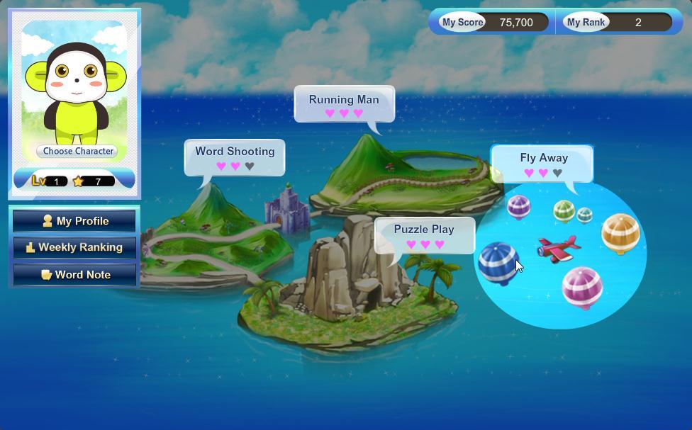 . Fly Away ) 접속방법및 Game Scheduling Game 선택 Game Main 지도에서 Fly away 게임클릭시해당 Game 으로이동합니다. 지도위에떠있는하트의개수가오늘 Game 을할수있는수입니다.