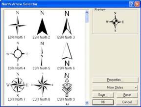 North Arrow Selector 창에서방위 표를선택 방위의색, 크기등을변경하기위해
