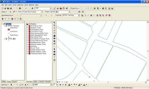 수정이되면 topology 도구상자의 Validates topology in current extent