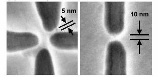 [6] 이 P-NIL의특징은 100 cp 정도의광경화수지를 100 nm 두께로스핀코팅한후 molecular-beam epitaxy(mbe) 로제작한 GaAs와 SiO 2 재질의스탬프와수정기재를사용하여임프린트를수행했으며전달층으로 PMMA를사용했다는것이다.