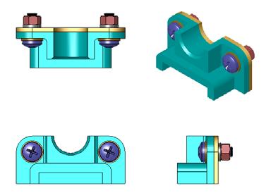 5 장 : SolidWorks Toolbox 기초사항 추가학습내용 어셈블리에하드웨어추가 이전연습에서는 Toolbox 를사용하여와셔및나사를어셈블리에추가했습니다. 해당어셈블리에서나사는블라인드구멍에들어갔습니다. 이연습에서는와셔, 로크와셔, 나사및너트를어셈블리에추가합니다. 1 Bearing Plate Assembly 를엽니다.