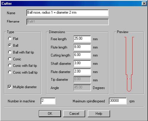 The Name is the name that will appear in any DeskProto dialog for selecting a cutter. It needs not be the same as the filename: use a name that clearly indicates which cutter you mean.