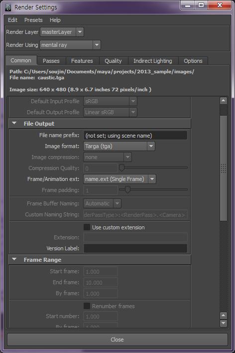 렌더링설정 Render setting windw image frmat : 마야에서직접 avi 로렌더링하는것보다 Targa(tga)