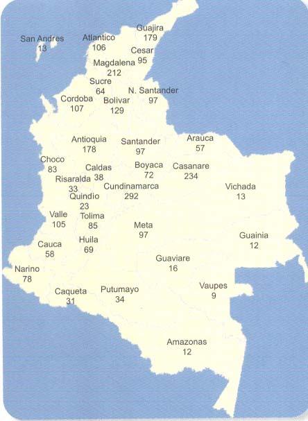 콜롬비아각주 ( 州 ) 별식수및위생환경플랜트할당예산 ( 단위