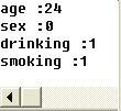 struct patient char age; unsigned sex : 1; unsigned drinking : 1; unsigned smoking : 1; unsigned marriage : 1; ; struct patient a=24,0,1,1,0; printf("age :%d\n", a.age); printf("sex :%d\n", a.