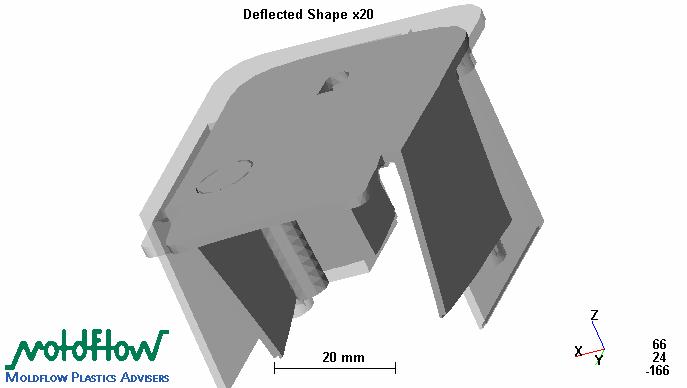 3-2) Deflected Shape Deflected Shape Result는제품의변형경향을보여준다. 정확한변형의크기는알수없지만, Animation 도구를이용하여변형의배율에따른변형형태를관찰할수있다. 이러한변형의경향은변형량의상대적인비교를위해서는사용될수있다.