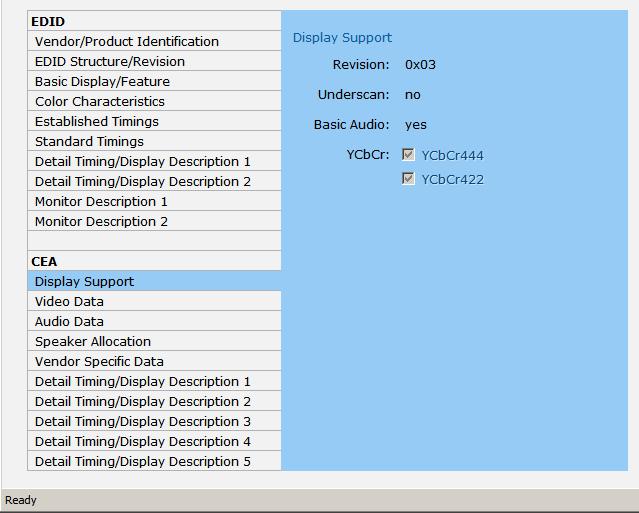 CEA 다음화면은 CEA 범주에속합니다. CEA 는 EDID 구조의연장데이터이며이는또한모니터 / 디 스플레이장치의고급기능을지원하는 EDID 표준정의를확장합니다. 주의 : CEA 범주에속하는아래화면은 HDMI 디스플레이에만적합합니다.
