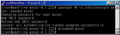 1 컴파일환경설정 [ root@nextline ~]# cd mysql-4.1.22 [ root@nextline mysql-4.1.22]#./configure --prefix=/usr/local/mysql --with-charset=euckr 2 컴파일 [root@nextline mysql-4.1.22]# make 3 설치 [root@nextline mysql-4.