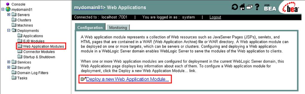 3. Deployments Web Application 브라우저상에서 JSP와서블릿을호출할수있도록 web application을