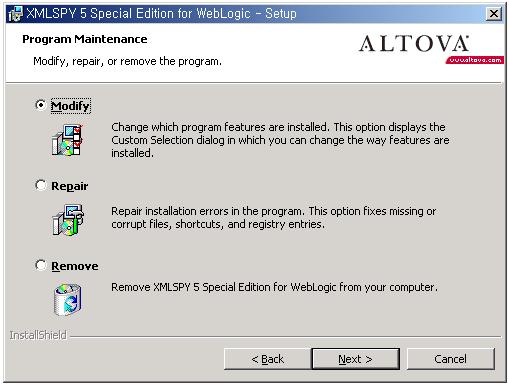 아래화면은 ALTOVA 사의 XMLSPY 의설치화면이다.