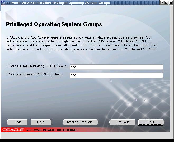 Privileged Operating System Groups dba 를입력한다.