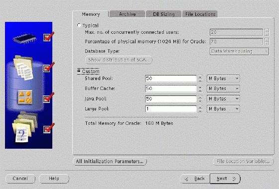 DBCA now displays the Initialization Parameters page.