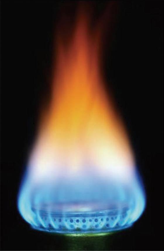 우주최초의물질상태 플라즈마 [Fig. 3] The flame of a gas stove contains plasma in it. 며, 또한우리가관찰하는불꽃에서는온도를높일수록하전입자의밀도가증가한다. 가령, 촛불의경우는최고점의온도가대략섭씨 1500도정도인데이온도에서의플라즈마밀도는그리높지않다.