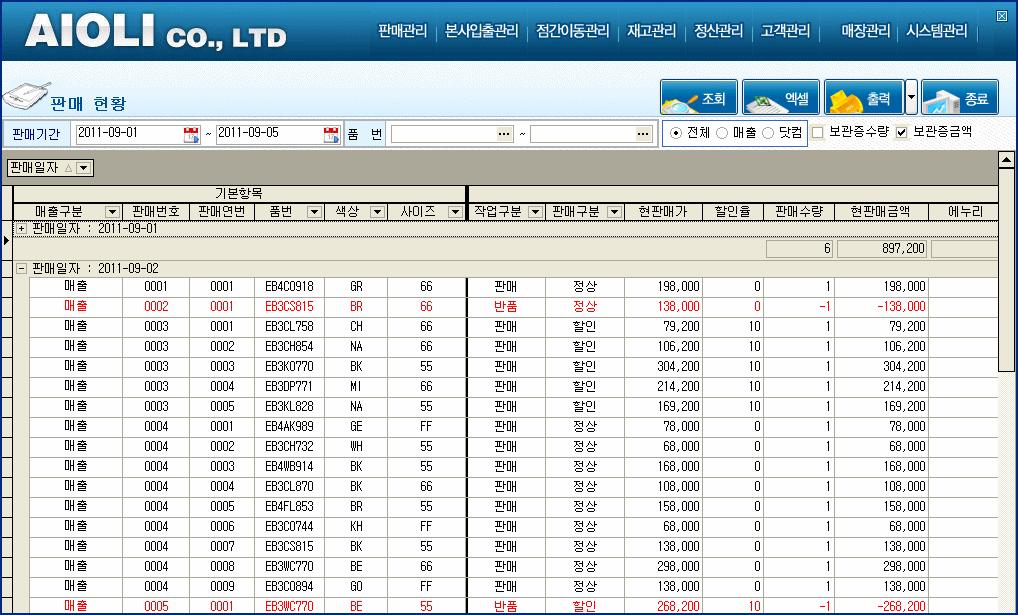 >> 판매관리 판매현황 드래그앤드롭 5 판매기간, 품번별로조회가능합니다. 조회할기간을선택합니다. ( 필수사항입니다.) 조회할품번을입력합니다. ( 공백으로두면전체조회가됩니다.) 조회버튼을누릅니다.