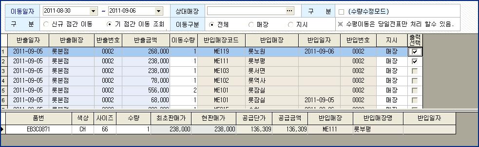 등록버튼을클릭합니다. 등록하려는특정품번 / 색상 / 사이즈의전산재고가 0이면반출등록이안됩니다.