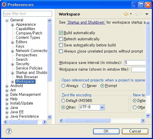 Window-Preference General-Workspace Eclipse 환경설정 Text file