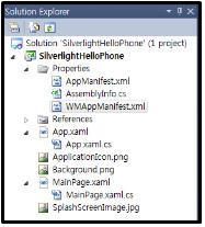 WP7 개발시작 (WPA01) 참고사항 - Expression Blend 에서열어보기 - 솔루션탐색기살펴보기 ( 프로젝트생성파일들 ) : Properties 폴더내 : AppManifest.xml XAP 파일에대한설명서 : AssemblyInfo.cs 프로그램명 / 버전정보등을기록 : WMAppManifest.