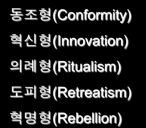 (Ritualism) 도피형 (Retreatism) 혁명형