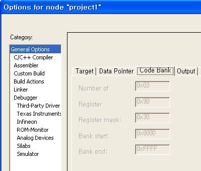 2) Data Pointer & Code Bank CPU 사양에따라서, 외부메모리접근을위한 DPTR ( Data Pointer Register ) 의개수와 DPTR 의 Size 를설정할수가있습니다. CPU 사양에따라서, Data Pointer 의동작방식을변동할수가있다.