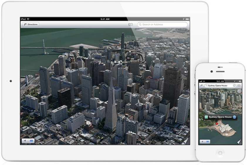 o Apple은 2012년 6월 11일미국 San Francisco에서개최한 Apple 세계개발자대회인 WWDC 2012에서 Apple Maps를최초공개함 - Apple은 Apple Maps 를통해서일반지도, 3D 지도서비스및 턴바이턴(Turn-by-turn)' 으로명명된내비게이션기능도제공하며, 고품질의내비게이션서비스를위해 Apple Maps를공개한이후