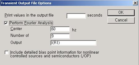 Fourier Analysis / Run PSpice Center :: ( )) Number of of :: Output :: Run RunPSpice >> >> Probe Window View View >> >> output file