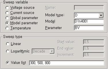 Type of Device parameters Model Parameter parametric Analysis,, Power Diode D1n4002 Break down voltage 100V(4002), 300V(4003), 600V(4004) BV D1 D1N4002 *** *** Power Diode *** ***.