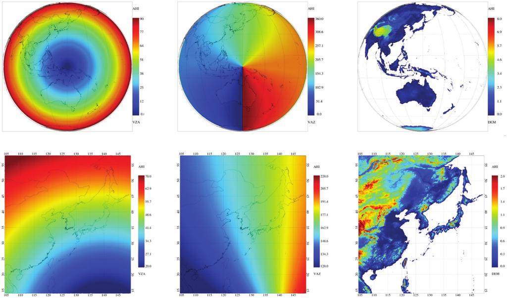 498 이권호 이규태 (a) (b) (c) (d) (e) (f) Fig. 3. Calculated geometry data for Himawari-8 AHI sensor s viewing area.