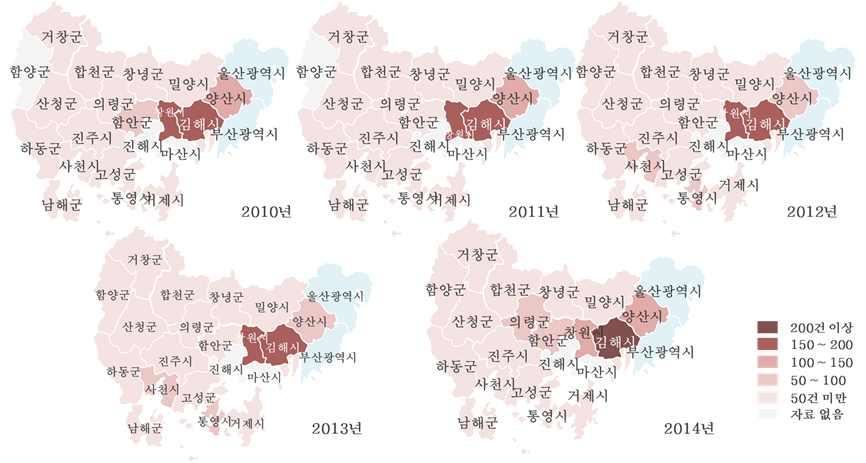 2012년이후에는경주시포함주변지역에서악취민원이증가함. 4.