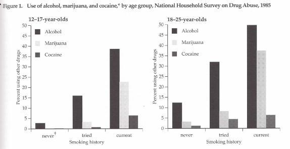 (4) 청년흡연에있어음주나마약사용과의연관성을본연구 1985 년보고된 National Household Survey on Drug Abuse 의설문조사에서는청년층의 흡연행태가흡연및음주이용과유의한연관성을보이는것으로보고되었음 그림 2.