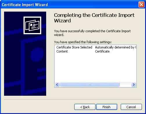 Completing the Certificate Import Wizard 가나타납니다.