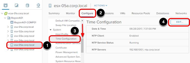 ) 를선택합니다. 시간구성 1. esx-05a.corp.local ESXi 호스트로선택합니다. 2.