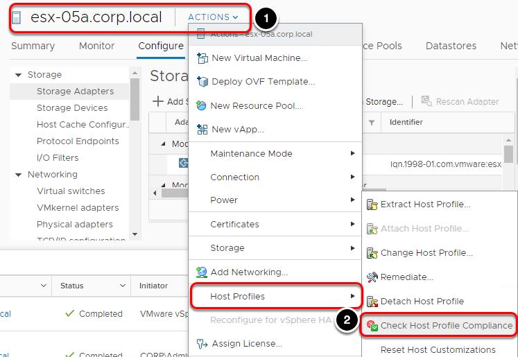 시간구성편집 NTP 서버텍스트상자내에추가 NTP 서버 'ntp.corp.local' 이있습니다. 텍스트상자에서 'ntp.corp.local' 을삭제합니다. 호스트규정준수확인 유효하지않은 NTP 서버항목을삭제했으므로이제호스트프로필에대해호스트의규정준수를다시확인해야합니다.