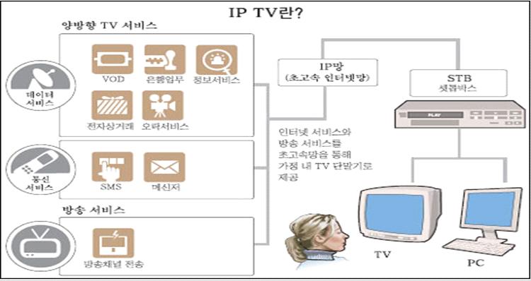 150 IPTV 도입의영향분석연구 통신사업자입장에서 IPTV는기존의통신서비스기반위에서비디오서비스를제공함으로써 TPS(Triple play Services) 를완결하기위한현실적인대안으로부각되고있는서비스로, 좁은의미에서는 Walled Garden, VOD 등초고속인터넷의부가서비스로서비스제공영역을 PC에서