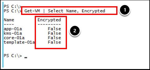 PowerCLI - 암호화상태나열 PowerCLI 명령을사용하여 vsphere Web Client 에서와같이 core-01a 가암호화되었는지여부를확인할수있습니다. 1. vcenter Server 의가상머신암호화상태를확인하려면다음명령을입력합니다.