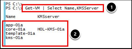 2. core-01a 에지정된가상머신암호화정책및 KMS Server 와의연결상태, 사용중인 KeyId 가표시됩니다. 참고 : 이예에서는 core-01a 에대한정보를확인하기위해 "Get-VM core-01a Get- VMEncryptionInfo" 명령을사용했습니다.