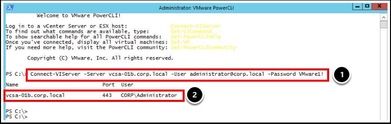 PowerCLI - 모듈임포트 ( 필요할경우 ) 참고 : 모듈 3: " 가상머신암호화및암호화된 vmotion" 에서이미 VMware.VMEncryption PowerShell 모듈을임포트한후실습을종료하지않은경우다음단계를건너뛸수있습니다. 1. PowerCLI 텍스트창에다음명령을입력한후 Enter 키를누릅니다.