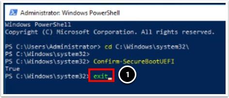 2. PowerCLI 텍스트필드에다음명령을입력한후 Enter 키를누릅니다. Confirm-SecureBootUEFI 3. 보안부팅을사용하도록설정했으므로예상대로명령실행결과가 True 로반환됩니다. Powershell 종료 2. PowerCLI 텍스트필드에다음명령을입력한후 Enter 키를누릅니다. exit Google Chrome 탭닫기 1.