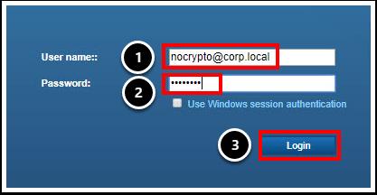 nocrypto 사용자로로그인 암호화제외역할이지정된사용자가암호화된가상머신파일등을볼수없는지확인하기위해사전정의된 nocrypto Active Directory 사용자계정으로로그인해야합니다. 1. User name:( 사용자이름 :) 텍스트필드에 nocrypto@corp.local 을입력합니다. 2. Password:( 암호 :) 텍스트필드에 VMware1!