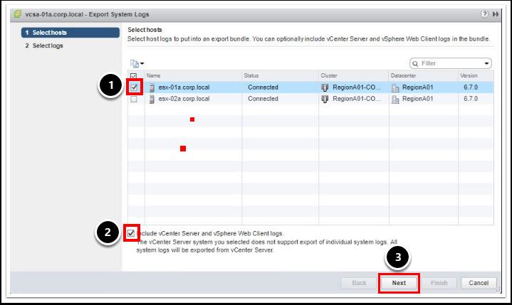 많은시스템관리자, 특히 VMware 의 vrealize Log Insight 솔루션과같은로그분석솔루션이없는시스템관리자에게는로그를익스포트할수있는기능이매우중요합니다. 다음과같이필요한로그를간편하게익스포트할수있습니다. 1. Export System Logs( 시스템로그익스포트 ) 버튼을클릭합니다. 참고 : 실습환경에표시되는로그파일은화면캡처와다를수있습니다.