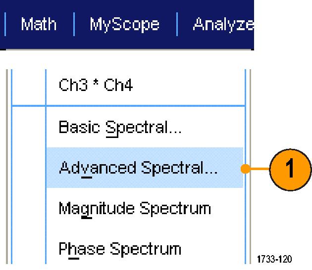 파형분석 고급스펙트럼연산수식을만들려면다음절차를사용합니다. 1. 연산 (Math) > 고급스펙트럼.